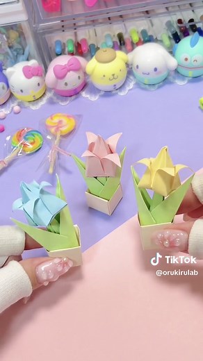 【ミニ】可愛い立体チューリップの作り方🌷💕並べて置いたらおしゃれな折り紙フラワー！#オルキルラボ #orukirulab #可愛い #origami #折り紙 #フラワー #チューリップ #ミニチュア #flower #tulip #花 #飾り #立体