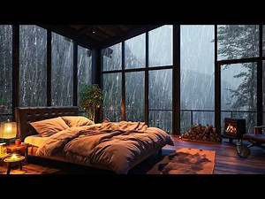 Calm and Peaceful Rainy Night 🌙 No Ads | Rain Falling on the Window & Warm Fireplace