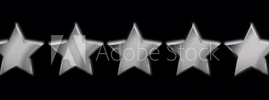 5 stars out of 5 five star animation with animated opening and closing plus shiny silver metallic textures & small tiny sparkles with light sweep sheen 4K animation with transparent alpha background