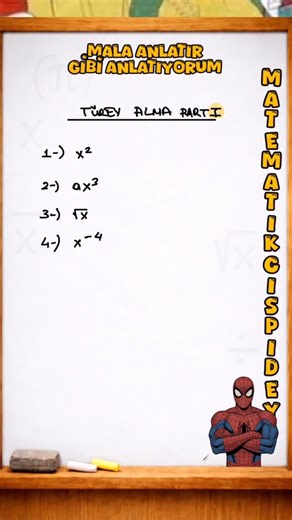 Matematik çözebilen spideyy on Instagram: "Bu tür fonksiyonların türevleri nasıl alınır Part1. Sen de türev düzgün bir şekilde öğrenmek istiyorsan . Bize katıl. #matematik"