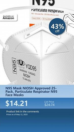 N95 Mask NIOSH Approved 25-Pack, Particulate Respirator N95 Face Masks