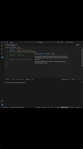 Reverse String in JavaScript 🔥 | Interview Question #shorts