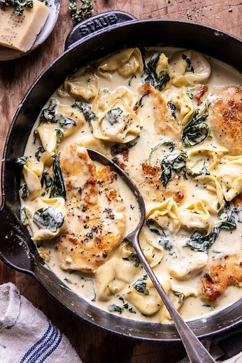 Creamy Parmesan Chicken and Spinach Tortellini.