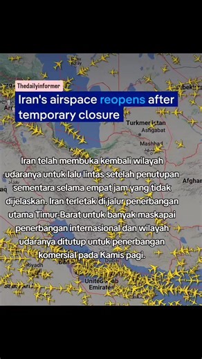 Iran Reopens Airspace After Unexplained Four-Hour Closure