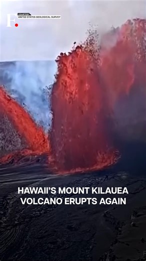 #FPReels | WATCH: Hawaii’s Mount Kilauea Volcano Erupts Again Hawaii’s Mount Kilauea volcano has erupted again, sending fountains of lava high into the air and lighting up the night sky with a fiery red glow. The eruption, captured on remote cameras, is currently contained within Hawaii Volcanoes National Park. Authorities continue to monitor the activity closely to ensure public safety. | Firstpost