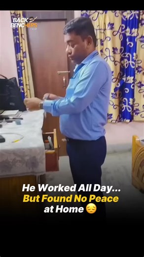 BACKBENCHERS FEED | MEMES | NEWS on Instagram: "💔The Silent Struggles Many Ignore After working long hours to support his family, a man returns home only to face arguments instead of peace. This clip highlights how stress, lack of understanding, and emotional pressure can break anyone down - regardless of gender. Let’s talk more about mental health, empathy, and balance at home.🙏"