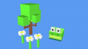 3D frog on the lawn with square flowers