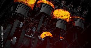 Exploding Combustion Chambers Inside a Powerful V8 Engine. High Quality 3D Animation.