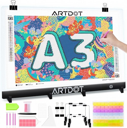 ARTDOT A3 Diamond Painting Light Pad USB Powered Adjustable Brightness with Diamond Art Accessories and Tools for Drawing Tracing