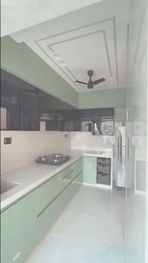 Sleek Acrylic Modular Kitchen with Tinted Glass & Infinite Mirror | Kitchenlane Jogeshwari #kitchen