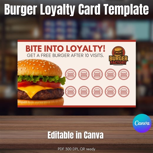 Loyalty Template Punch Card for Restaurants | Editable Canva PDF Rewards & Food Trucks Burger Spots - Etsy