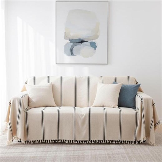 Large Cotton Couch Cover, Sofa Throw Blanket, Soft Striped Blankets - Etsy