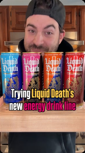 Liquid Death’s new energy drinks are here so we’re trying them out. Each 12 oz can has 100 mg of caffeine (about one cup of coffee) with four flavor options: Scary Strawberry, Orange Horror, Tropical Terror, and Murder Mystery. Right now, they’re available through Amazon but will go to retail stores at the start of 2026. Are you going to be trying Liquid Death’s new energy drinks? #caffeine #energydrink #liquiddeath #drinkstagram #energydrinks #caffeineaddict #monsterenergy #redbull #groceryshop