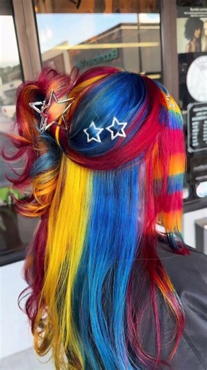 Clowncore polka dots and stripes for my friend, this was so fun!!! Located in Beaumont TX ♡ #hairsty