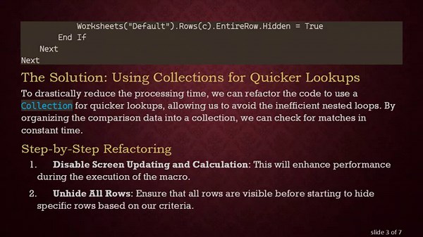 Speed Up Your Excel VBA Code: Hide Rows Efficiently with Collections