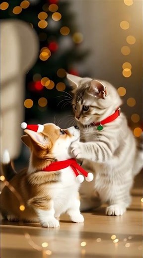Cat and Corgi in Adorable Christmas Costumes!