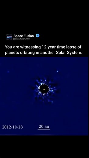 SPACE FUSION on Instagram: "🪐 Real Planetary Motion — Outside Our Solar System! 🌌 . NASA has revealed an incredible 12-year time-lapse showing multiple planets orbiting another star system — something scientists once thought we’d never see directly. 🌟 The Star System: HR 8799 • Located ~129 light-years away • A young, massive star surrounded by a debris disk • Hosts four giant exoplanets (HR 8799 b, c, d, e), each several times more massive than Jupiter 📸 How it was captured: Using powerful 