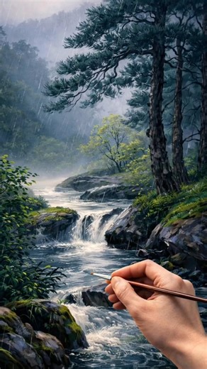 This Rain Painting Feels Too Real 😳🌧️ #RealisticArt #SatisfyingArt #art #painting #watercolor