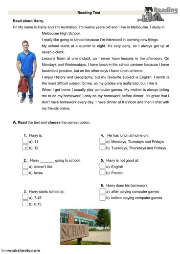 Reading test exercise