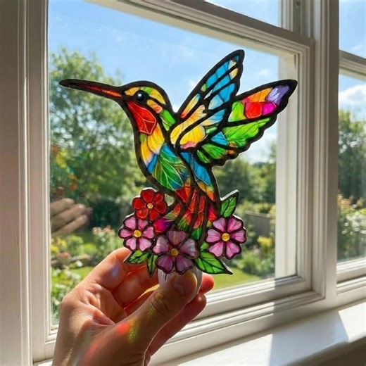 Hummingbird Night Light Plug In, Colorful Stained Glass Style Acrylic Hummingbird With Flowers, Hummingbird Girls Room Decor - Etsy