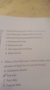 During a lesson, grade 7 learners discussed the types of mixtur... | Filo