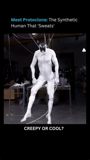 Artificial Intelligence I Business I Technology on Instagram: "Meet the Protoclone: Clone Robotics’ groundbreaking synthetic human that’s redefining AI companionship. Unveiled in 2025, this faceless android boasts over 1,000 artificial muscles, 3D-printed bones, and a bio-inspired cooling system that lets it “sweat” like us. With 200+ degrees of freedom and 500 sensors, it handles chores like laundry, cooking, and fetching items with eerie precision. Though still tethered in demos, it’s a leap t