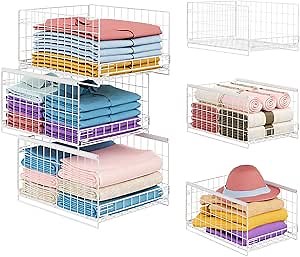 JKsmart 3-Tier Stackable Closet Organizers and Drawer Storage Shelves - Sliding Storage Bins for Jeans, Pants, and Sweaters - Wardrobe Cupboard Organizer in White