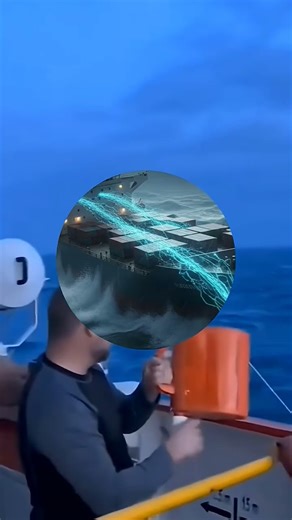 Watch as a ship crew member safely launches a life-saving rocket (distress signal) into the sea! 🚀🌊