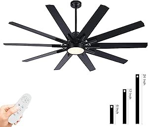 Ceiling Fans with Lights and Remote 72 inch 10 Blades Indoor/Outdoor Large Black Modern Ceiling Fan for Kitchen Living Room Patio 3 CCT 6 Speed Reversible Quiet DC Motor