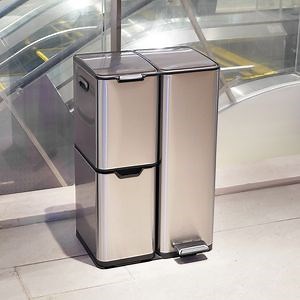 [Hot Item] 60L Triple Compartment Stainless Steel Matte Recycle Bin with Foldable Pedals