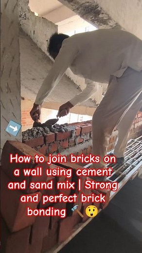 How To Join Bricks On A Wall Using Cement And Sand Mix #strong and #perfect #brick #bonding 🔨😲😲😲