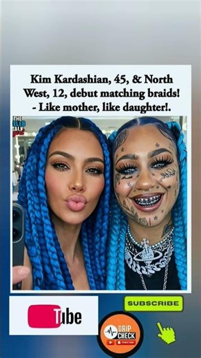 💙👩‍👧 Kim Kardashian & North West debut matching blue braids — mother-daughter slay.#Shorts"