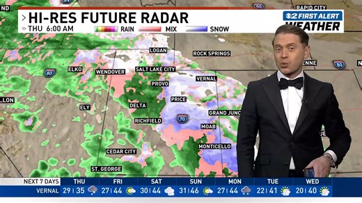 WATCH: Stubborn valley inversions continue across Utah, keeping cooler temperatures and poor air quality trapped in the valleys. A storm moving in tonight will help mix things out, but it comes with impacts. Rain spreads north overnight into early New Year’s Day, with snow levels staying high near 8,000 feet—keeping most snow in the highest mountains. Some valleys, especially west of Salt Lake City and along I-80, could see freezing rain late tonight into Thursday morning, making roads slick. An