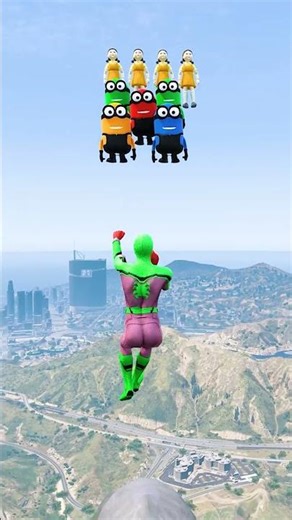 GTA 5 Epic Ragdolls | Green Spider Man vs King Kong & SQUID GIRL Jump Fails EP #shorts #gta5