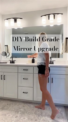 DIY Builder Grade Bathroom Mirror Upgrade! This was super easy & elevated the look of our bathroom✨