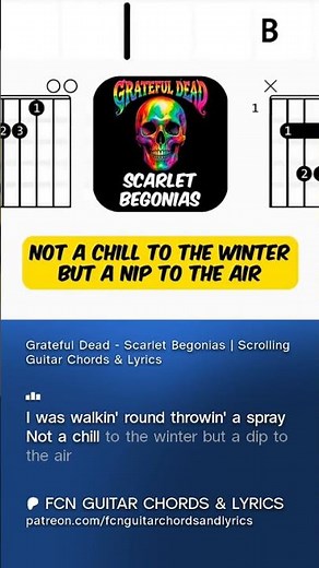 Grateful Dead - Scarlet Begonias | Scrolling Guitar Chords & Lyrics #chordsandlyrics #guitarchords