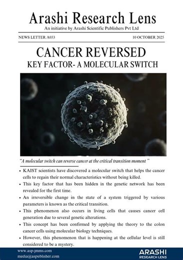 CANCER REVERSAL| Arashi Scientific Publishers. #arashiresearchlens #cancer #molecularswitch #asp