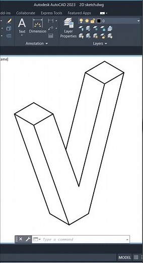 Isometric Alphabet Drawing – V | 3D Letter V in AutoCAD (A to Z Isometric Series)