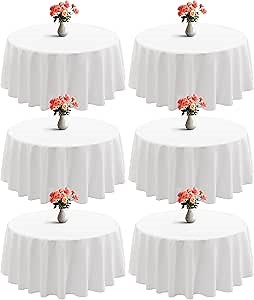 Amazon.com: joybest 6 Pack Round Tablecloths 90 Inch White Polyester Table Cloth for 30-60 Inch Tables, Stain and Wrinkle Resistant Washable Fabric Table Cover for Wedding, Party, Reception, Banquet : Home & Kitchen