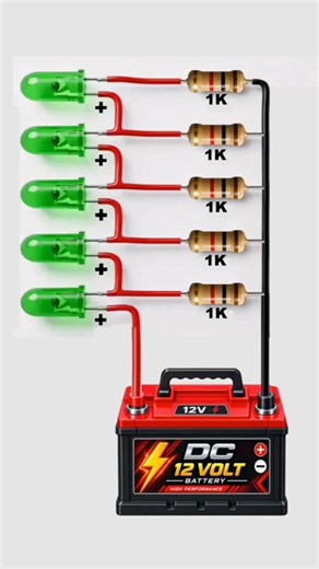 How to Connect 5 LEDs to a 12V Battery 🔋💡 | Simple LED Circuit #Shorts #LED #electronics