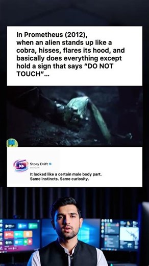 In Prometheus (2012),when an alien stands up like a cobra, hisses, flares its hood, and basically