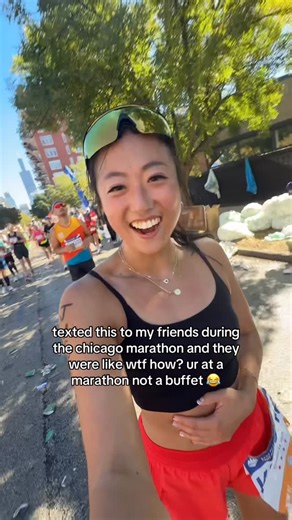 Justine on Instagram: "a marathon is a buffet what can i say 🤷‍♀️ but oops might’ve eaten too much during the chicago marathon LOL the food was yummy tho really needed to take a dump after this #marathon #runningcommunity #running #food"