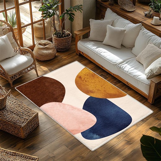 Abstract Geometric Rug: Neutral Colors, Soft Texture (machine Washable) - Etsy