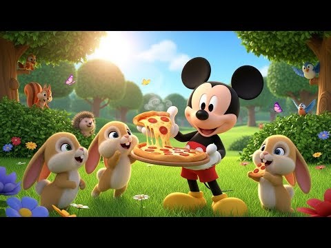 “Mickey Mouse Shares Pizza with Baby Bunnies! 🐇🍕 | Cute 3D Cartoon Adventure for Kids”
