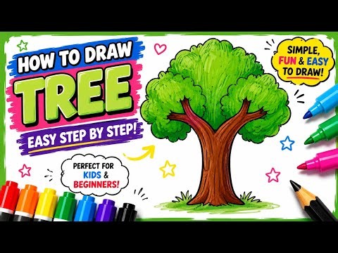🌳 How to Draw a Tree Easily | Cute Tree Drawing for Kids & Beginners 🌳