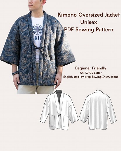 Hanten Jacket PDF Sewing Pattern | Kimono Haori Style, Unisex Oversized Layer | Instant Download - Etsy