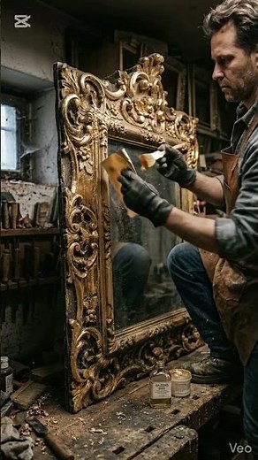 100-Year-Old Mirror Frame Restored with Real Gold 🤯 | Satisfying Restoration