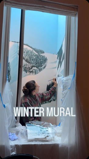 Kirby Feagan on Instagram: "Part 2 of the window well mural series, featuring 3 seasonal Colorado landscapes. This winter view is from Bonnie’s restaurant on Aspen mountain. Check out part 1 to see summer and stay tuned for part 3 - autumn. #mural #artist #interiordesign #landscape #colorado"
