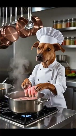 #Brilliant Chef Dog Cooking Delicious Fish Curry | Funny Dog Chef Show