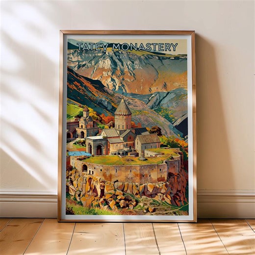 Tatev Monastery Print - Armenia Poster, Tatev Retro Wall Art, Asia Decor, Vorotan Gorge Art, Armenia Gift, Medieval Monastery Wall Art - Etsy